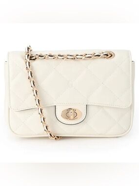 NWT GUESS Greenberry Mini Quilted Cream Crossbody Bag with Gold Chain Strap
